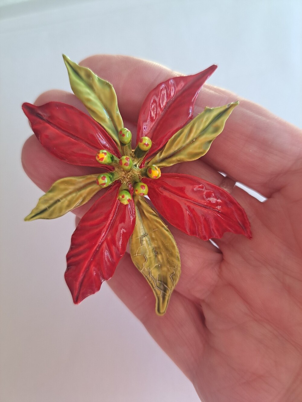 Vtg 50s Poinsettia Christmas Brooch